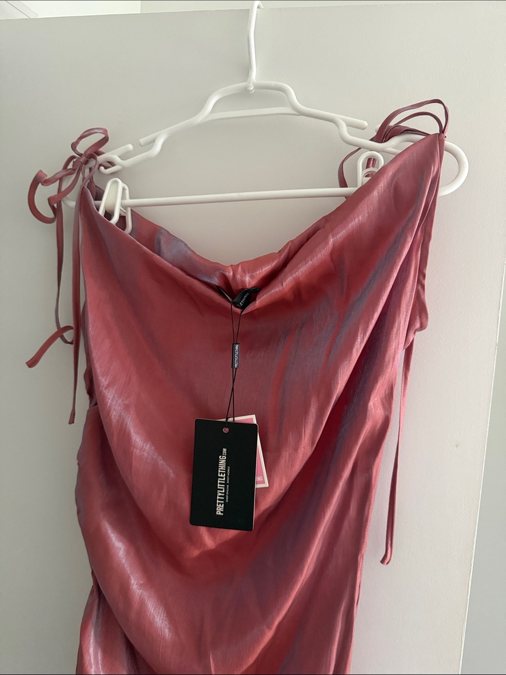 PRETTYLITTLETHING Rose Pink Satin Cowl Dress